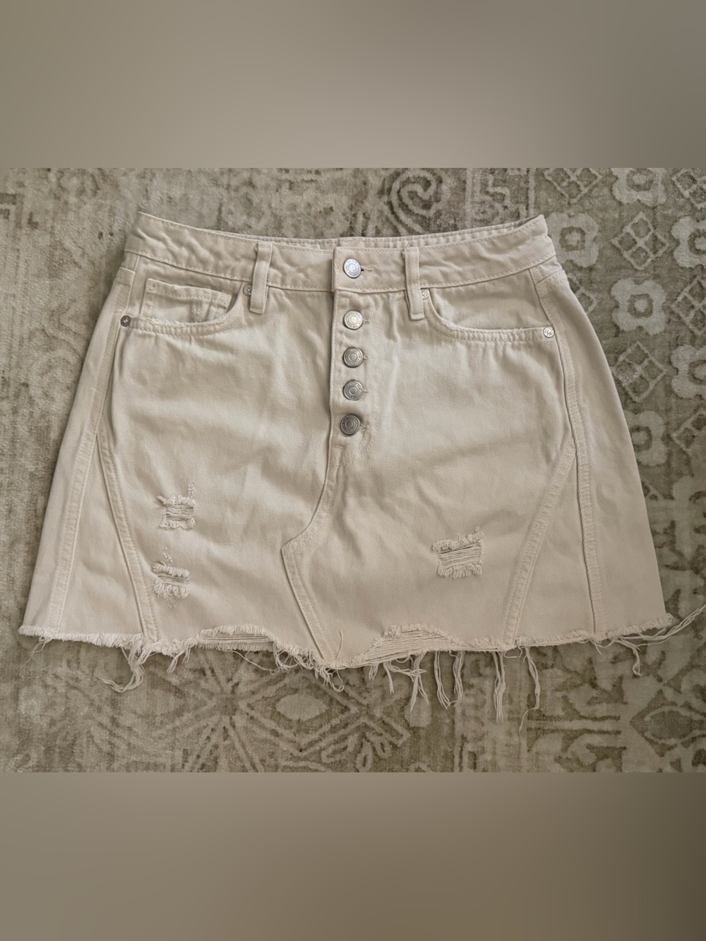 We The Free cream denim mini skirt